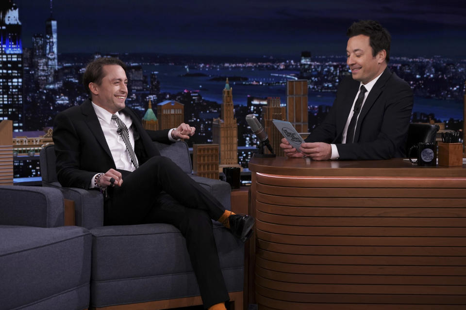 THE TONIGHT SHOW STARRING JIMMY FALLON -- Episode 1545 -- Pictured: (l-r) Actor Kieran Culkin and host Jimmy Fallon during 