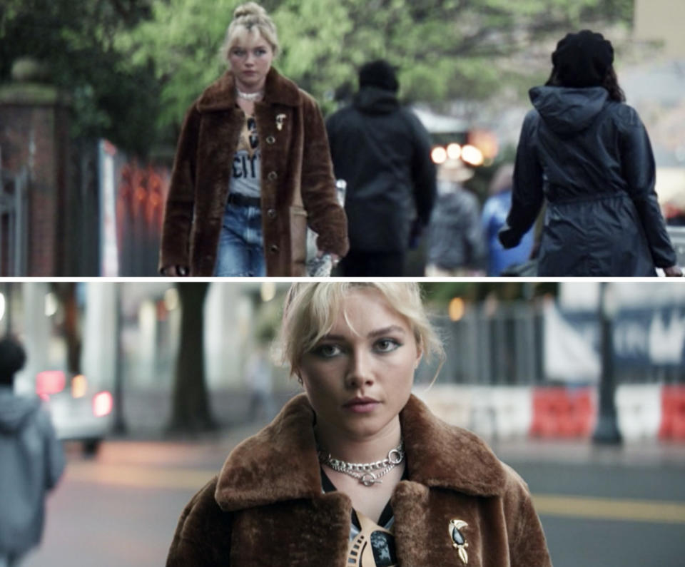 <div><p>"Florence suggested the fur coat for Yelena," Bertie revealed. "She was like, 'I'm gonna wear a fur coat. This is just what Yelena is gonna wear.' Suddenly Yelena's incognito outfit became a fur coat with an 'I love New York' shirt. It worked though because Yelena just needs to turn her head a little bit to not be seen. It's all that Widow training, they've got some Jedi mind tricks going on."</p></div><span> Marvel / Disney+</span>