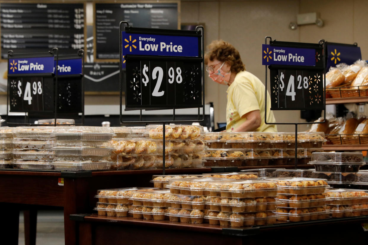 A shopper is seen wearing a mask while shopping at a Walmart store in Bradford, Pennsylvania, U.S. July 20, 2020. REUTERS/Brendan McDermid