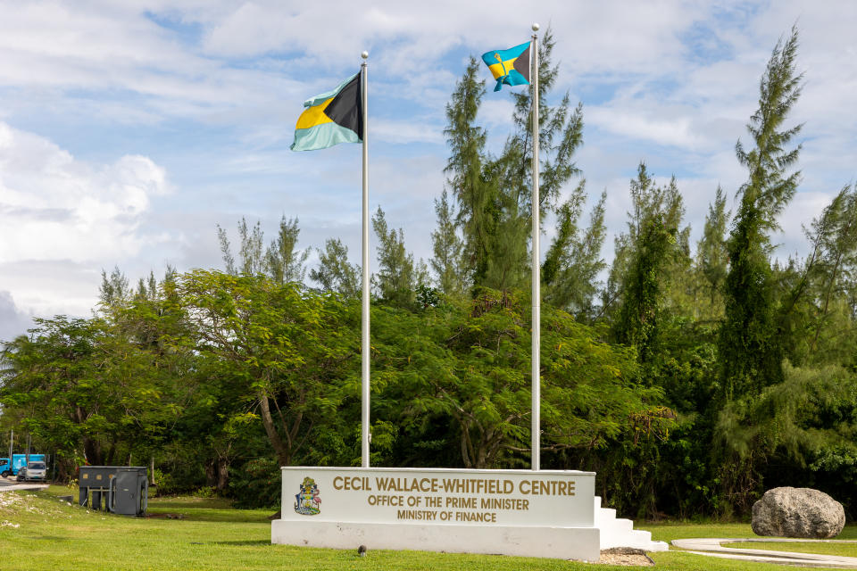 Outside the Office of the Prime Minister in the Bahamas.
