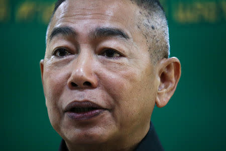 Thailand's new Royal Army Chief General Apirat Kongsompong speaks during a news conference at the Thai Army headquarters in Bangkok, Thailand, October 17, 2018. REUTERS/Athit Perawongmetha