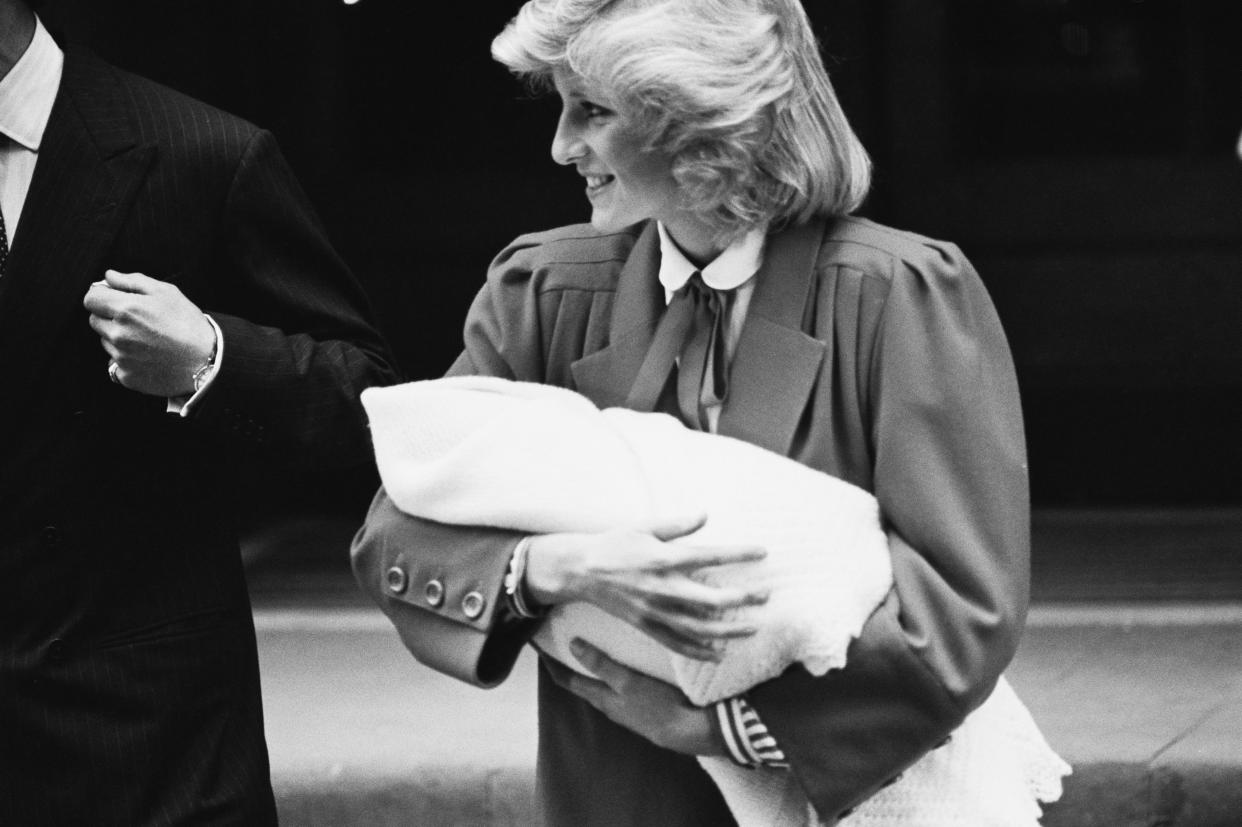 Diana, Princess of Wales (1961-1997) leaves the Lindo Wing of St Mary's Hospital with her son Prince Harry, in Paddington, London, England, 16th September 1984. Harry had been born the previous day. / Credit: Getty Images