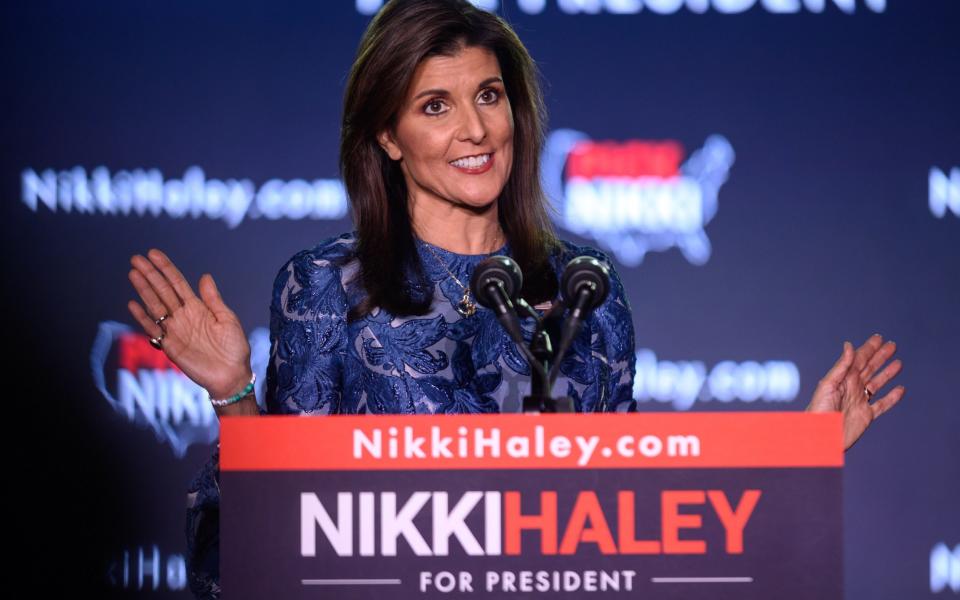 Nikki Haley speaks to supporters after her defeat in the New Hampshire Republican primary