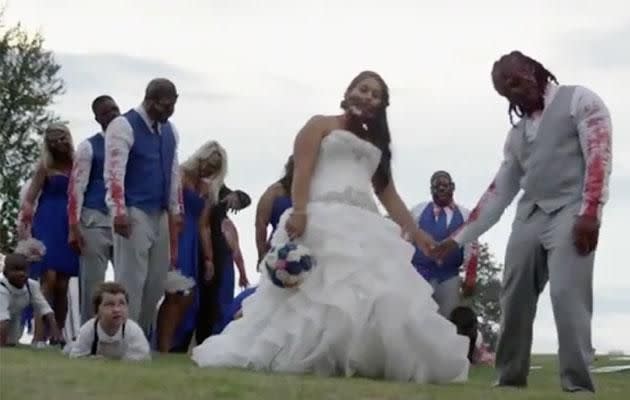 This bride and groom celebrated their wedding day in the most bizarre way. Photo: YouTube