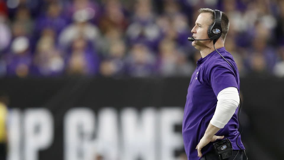 Fitzgerald stands on the sidelines while the Northwestern Wildcats play the Ohio State Buckeyes in December 2018. - Joe Robbins/Getty Images/File