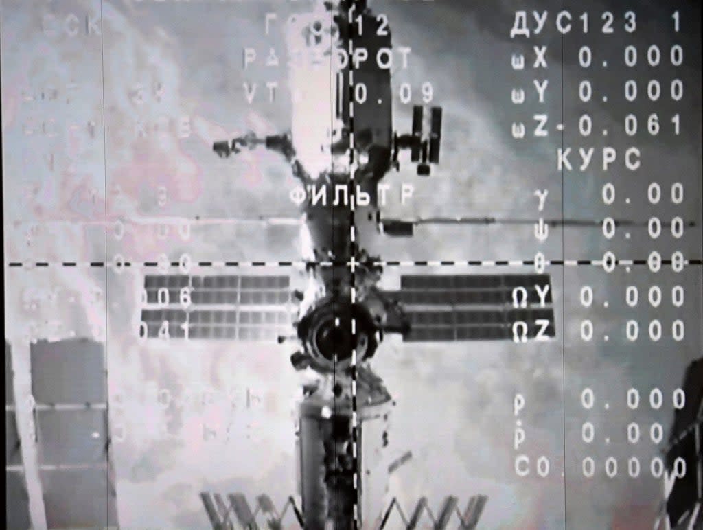 The International Space Station (ISS) is seen on a monitor after the Soyuz MS-20 space craft undocked from the ISS in December last year  (AFP/Getty)