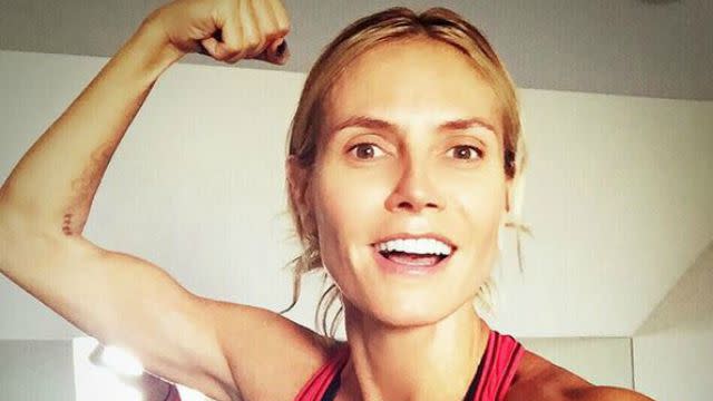Heidi Klum is getting pretty cheeky! The <em>America's Got Talent</em> judge posted a new Instagram on Sunday of what is presumably her bare butt getting tapped with a ladle that reads, "the naughty spoon." The 42-year-old added the caption "Ouch" to the photo. <strong>PHOTOS: Hollywood's Hottest Bikini Bods! </strong> <strong> WARNING: NSFW</strong> Instagram WOAH THERE! The photo does not appear to be too sexy for Instagram, as it remains up on her page today. Earlier, Heidi posted a video of her in a swimsuit having fun on the trampoline with her children, writing, "California Sunshine." <strong>WATCH: Inside Heidi Klum's New Intimates Line </strong> Heidi recently opened up to ET about her ex Seal's new relationship with Erica Packer. "Co-parenting is very important and he is a great man," Klum said. "She seems lovely and I wish him all the best." Heidi and Seal, 52, have been split up for three years. <strong>WATCH: Donald Trump Says Heidi Klum 'Is No Longer a 10' -- See Her Amazing Response! </strong> Despite Heidi Klum's provocative new photo, Donald Trump recently admitted that he believes that she is "no longer a 10." See her amazing response below.