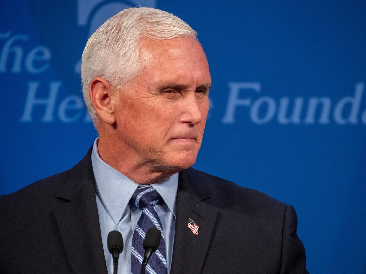 Former US Vice President Mike Pence delivers a China policy speech at The Heritage Foundation, a conservative think tank, in Washington, DC, USA, 14 July 2021 (EPA)