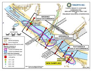 Geology, sampling results, and drilling plan of the Carbonara Grid, Nassau Gold Project, Suriname.