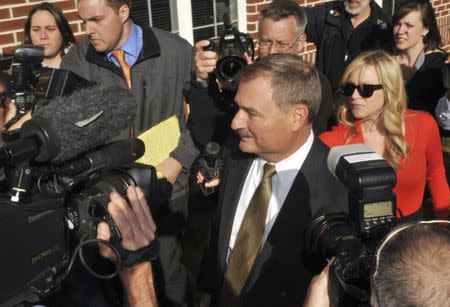 Former Penn State Senior vice president for Finance and Business at Penn State University Gary Schultz arrives at his arraignment on perjury charges in Harrisburg, Pennsylvania, November 7, 2011. REUTERS/Pat Little