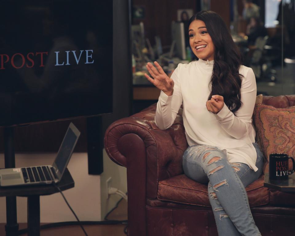 The Golden Globe-winner dropped by HuffPost Live on Oct. 7, 2015, to chat about "Jane The Virgin" and her partnership with the lingerie company Naja.
