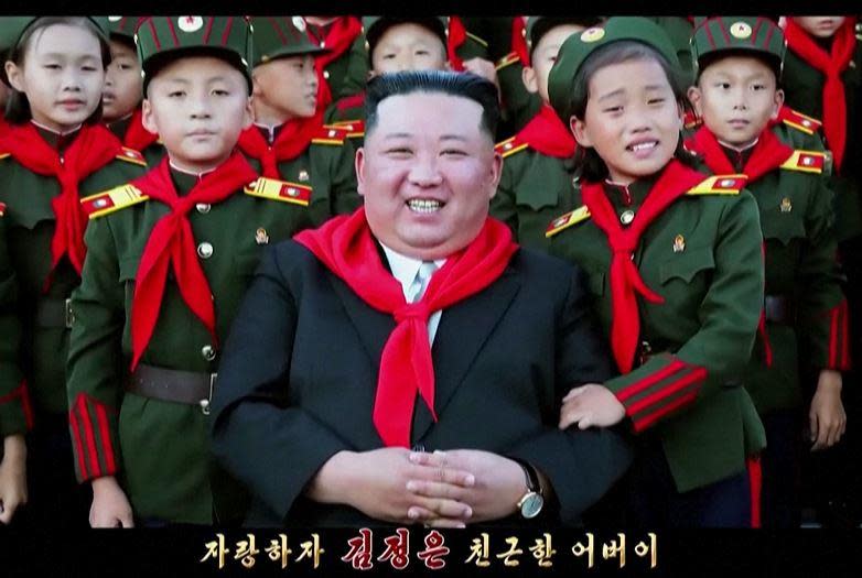 North Korean leader Kim Jong Un, as seen in a photo featured in a music video for a propaganda song released by the country's state-run media on April 19, 2024, entitled 