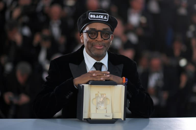 US director Spike Lee poses after he won the Grand Prix for the film "BlacKkKlansman"