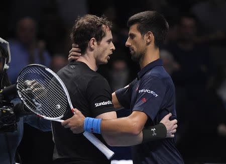 Tennis Britain - Barclays ATP World Tour Finals - O2 Arena, London - 20/11/16 Great Britain's Andy Murray and Serbia's Novak Djokovic after the final Reuters / Toby Melville Livepic