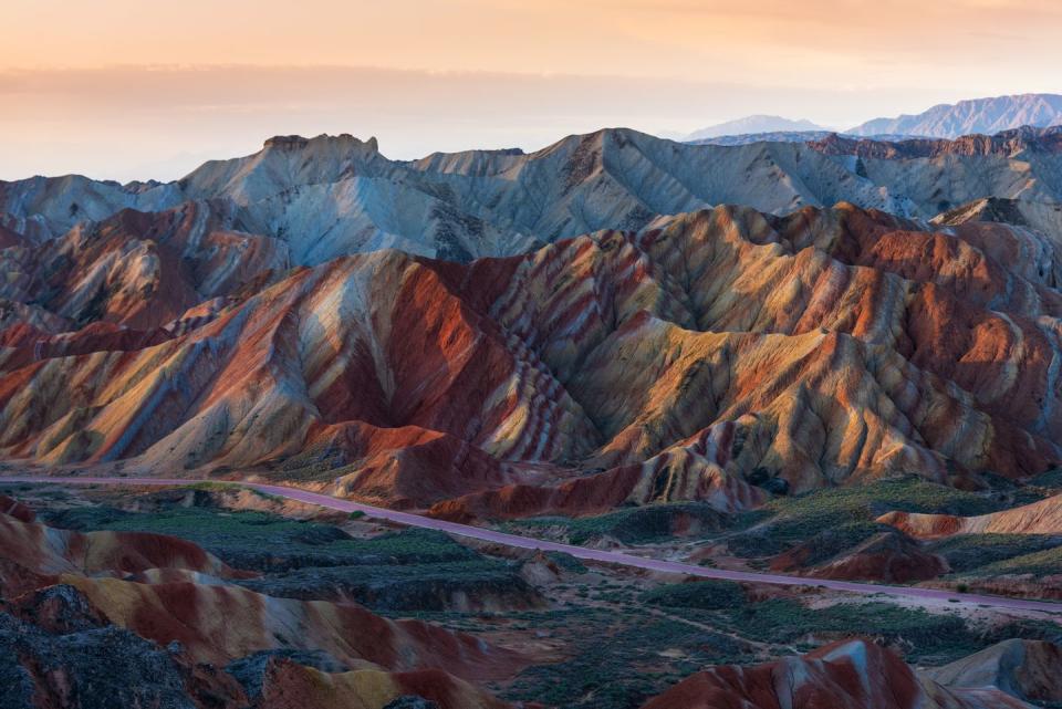 <p>The “rainbow mountains” in Zhangye Danxia National Geological Park, Gansu, China.</p>