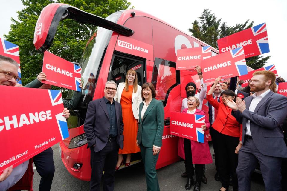 Deputy Labour leader Angela Rayner departs on the campaign bus (Lucy North/PA Wire)