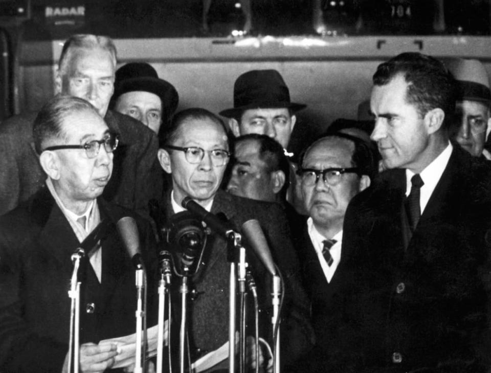 <div class="inline-image__caption"><p>Japanese Prime Minister Nobusuke Kishi,left, and Richard Nixon In Washington, Jan. 20, 1960. </p></div> <div class="inline-image__credit">Keystone-France/Gamma-Keystone via Getty Images</div>