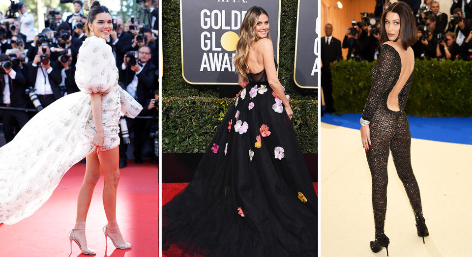 Celebrity poses on the red carpet
