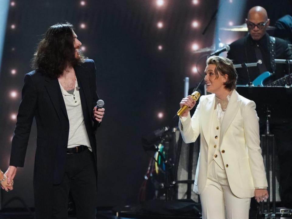 Sheryl Crowe, Hozier, and Brandi Carlile appear during THE 45TH ANNUAL KENNEDY CENTER HONORS, broadcasting on Wednesday, Dec. 28 (8:00-10:00 PM, ET/PT) on the CBS Television Network and stream live and on demand on Paramount+.  Photo: Mary Kouw/CBS ©2022 CBS Broadcasting, Inc. All Rights Reserved.