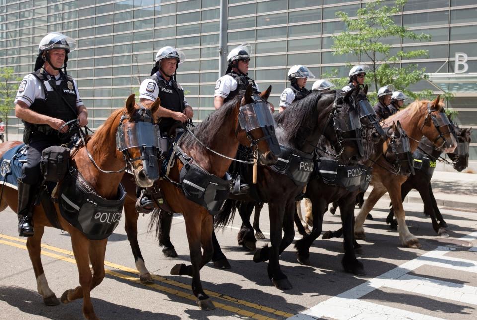 Police leave the area after a small group from the KKK-affiliated group gathered last month for a rally in Dayton, Ohio. (Photo: Seth Herald/AFP/Getty Images)