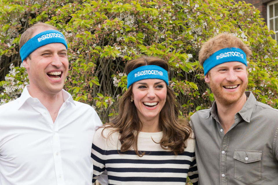 LONDON, ENGLAND - APRIL 21: The Duke and Duchess of Cambridge and Prince Harry are spearheading a new campaign called Heads Together in partnership with inspiring charities, which aims to change the national conversation on mental wellbeing. The campaign has the huge privilege of being the 2017 Virgin Money London Marathon Charity of the Year. At Kensington Palace on April 21, 2016 in London, England. (Photo by Nicky J Sims/Getty Images for Royal Foundation)