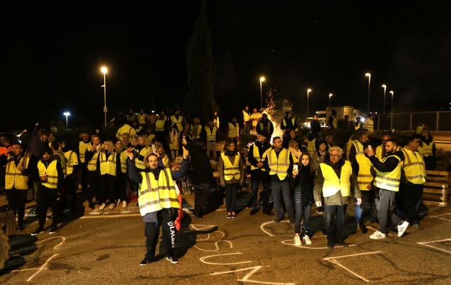 Protesters block a crossroads in Saint-Maximin