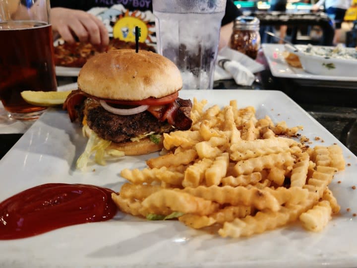 A photo of a burger and fries, taken with the Honor 200 Pro.