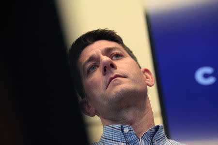 U.S. Speaker of the House Paul Ryan attends a news conference with bipartisan lawmakers, after the island was hit by Hurricane Maria, in San Juan, Puerto Rico October 13, 2017. REUTERS/Alvin Baez