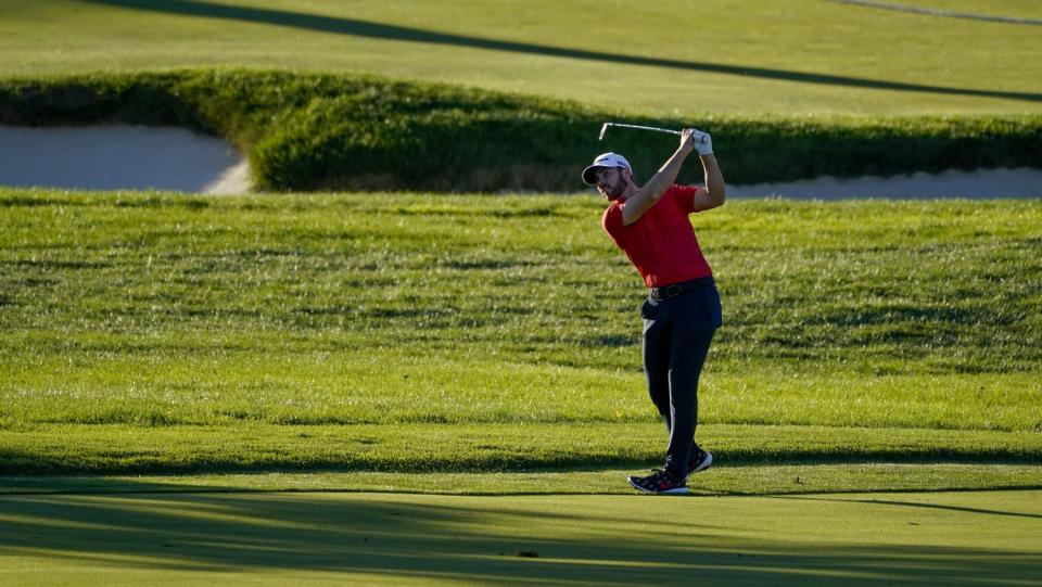 Matthew Wolff hits off the 18th fairway during the third round of the U.S. Open on Saturday.