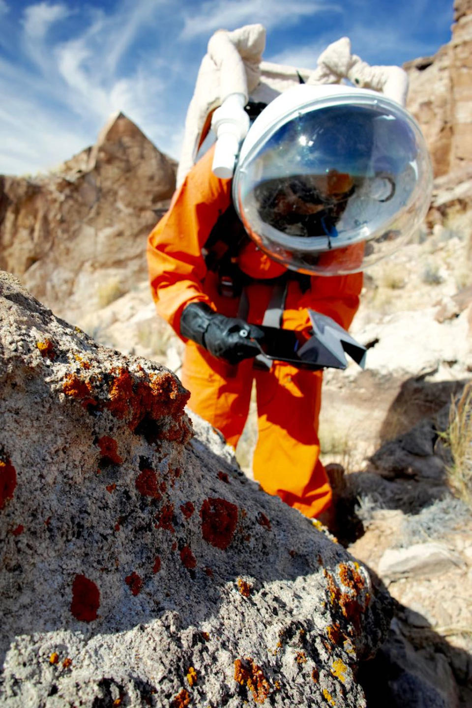 Anu sampling lichens. <cite>The Mars Society</cite>