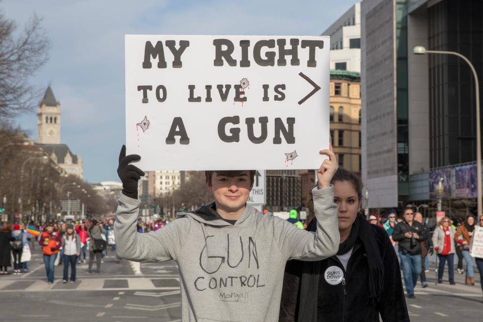 Demonstrators&nbsp;arrive for the March For Our Lives rally against gun violence in Washington, D.C.