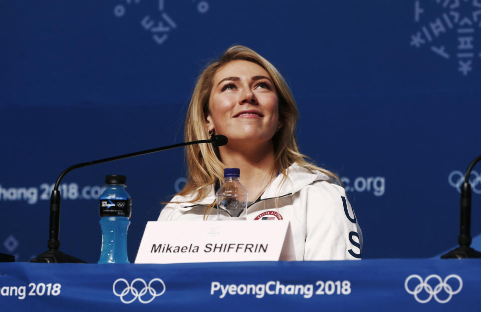 Alpine skier Mikaela Shiffrin, of the United States, speaks during a news conference at the 2018 Winter Olympics in Pyeongchang, South Korea. (AP)