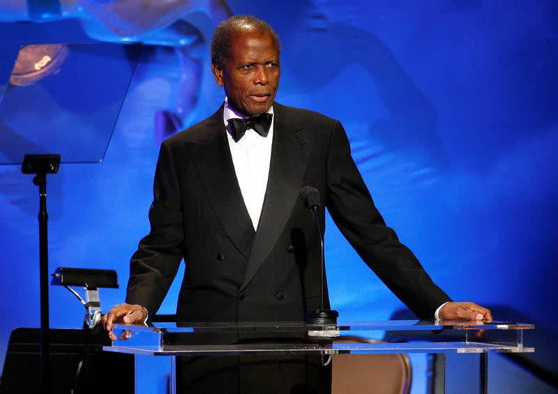 FILE PHOTO: Sidney Poitier speaks on stage at the 30th Carousel of Hope gala in Beverly Hills