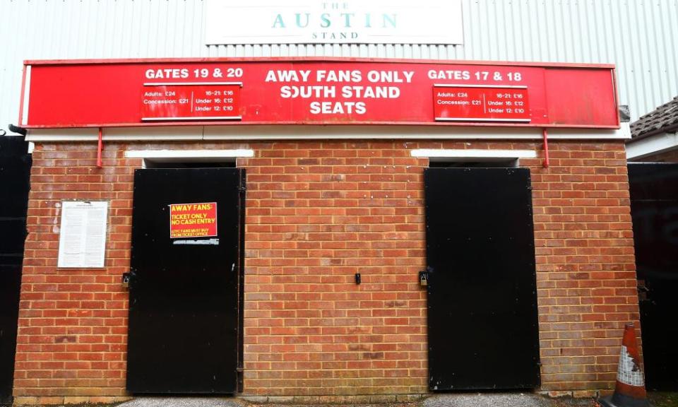 Away supporters’ entrances at the Lamex Stadium in Stevenage, Hertfordshire.