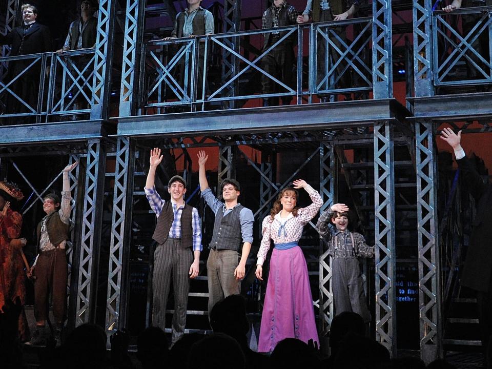 original broadway cast of newsies bowing on opening night