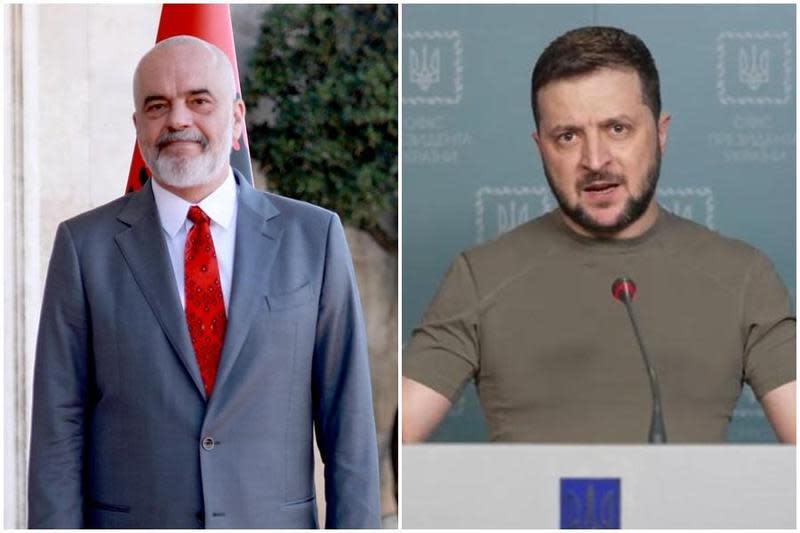 對於烏克蘭入選歐盟候選國，阿爾巴尼亞總理拉馬（左）無奈表示，自己的國家已等了8年仍未進入歐盟。右為烏克蘭總統澤倫斯基。（左圖翻攝自拉瑪推特，右圖翻攝自澤倫斯基臉書）