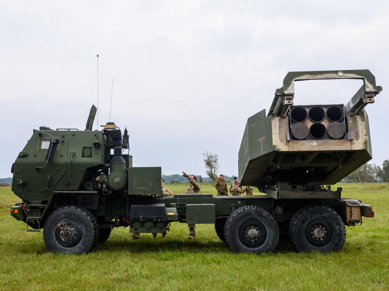The High Mobility Artillery Rocket Systems (HIMARS) is pictured during the military exercise Namejs 2022 on September 26, 2022 in Skede, Latvia.