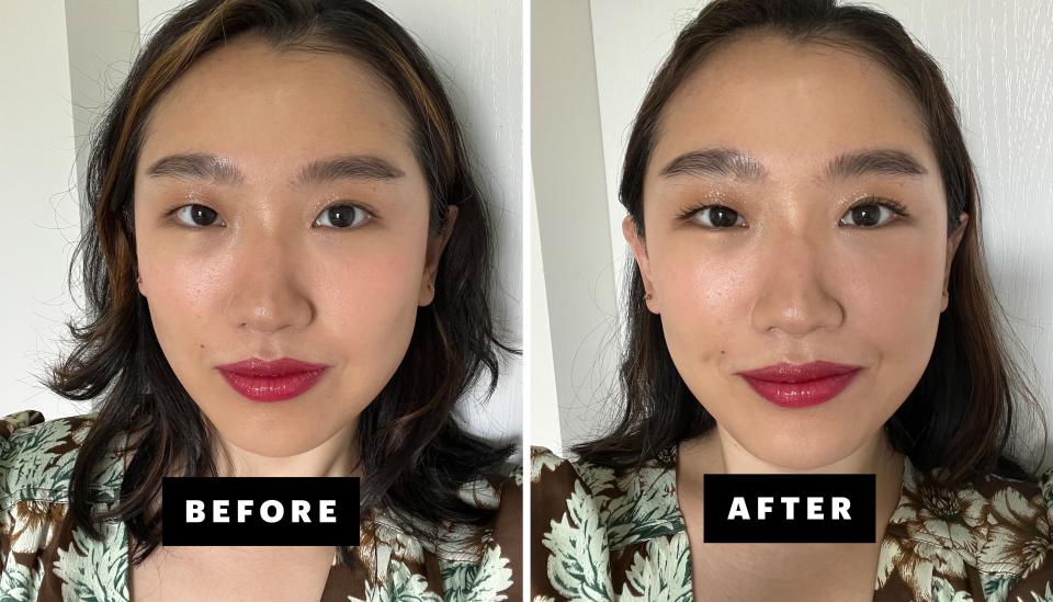 Allure commerce editor Sarah Han's before-and-after photos while wearing the Refy Lash Sculpt Mascara.