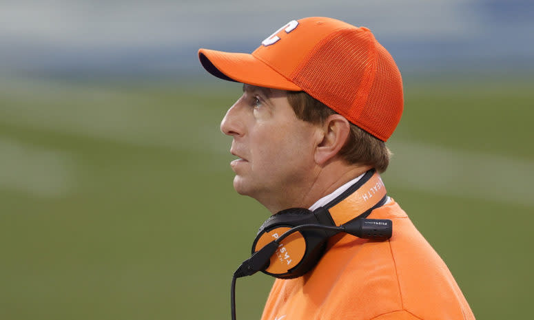 Clemson Tigers head coach Dabo Swinney against Notre Dame.