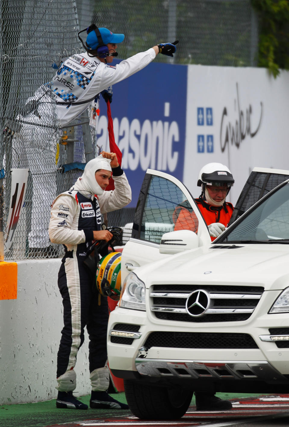 MONTREAL, CANADA - JUNE 08: Bruno Senna of Brazil and Williams crashes at the last corner during practice for the Canadian Formula One Grand Prix at the Circuit Gilles Villeneuve on June 8, 2012 in Montreal, Canada. (Photo by Paul Gilham/Getty Images)