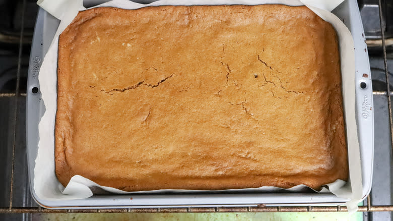 baked cookie bars in pan