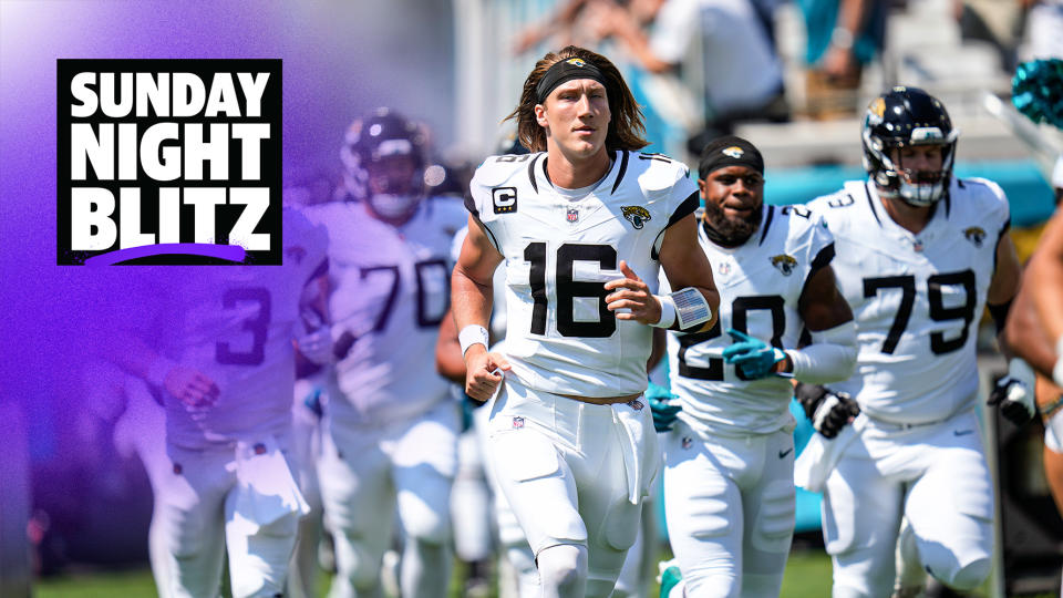 Jacksonville Jaguars quarterback Trevor Lawrence (16) leads his team onto the field before the first half of an NFL football game against the Houston Texans, Sunday, Sept. 24, 2023, in Jacksonville, Fla. (AP Photo/John Raoux)