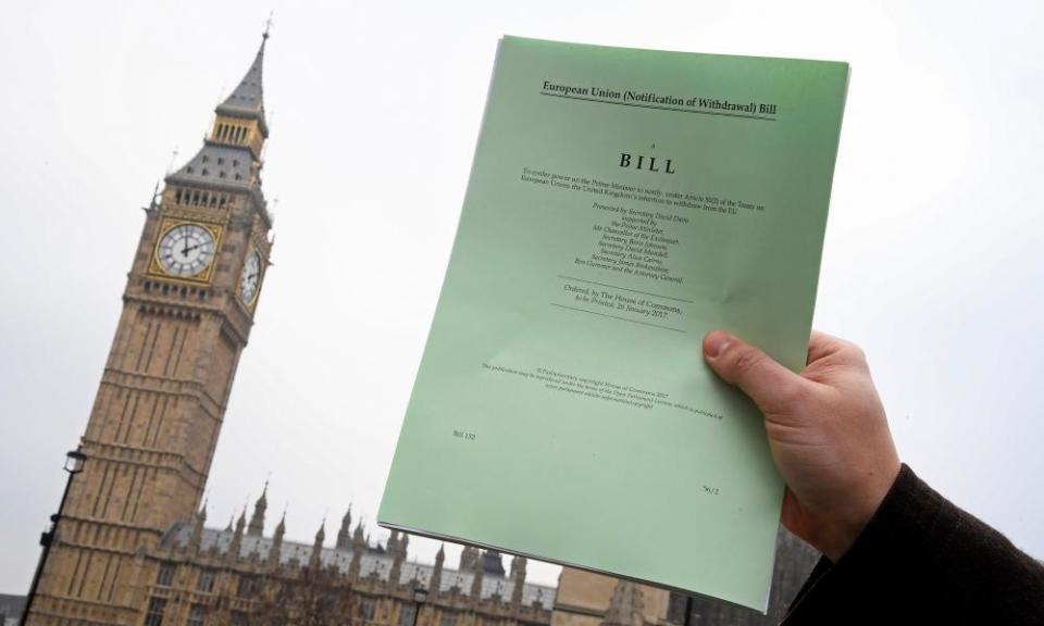 A copy of the article 50 bill, introduced by the government to seek parliamentary approval to start the process of leaving the EU.