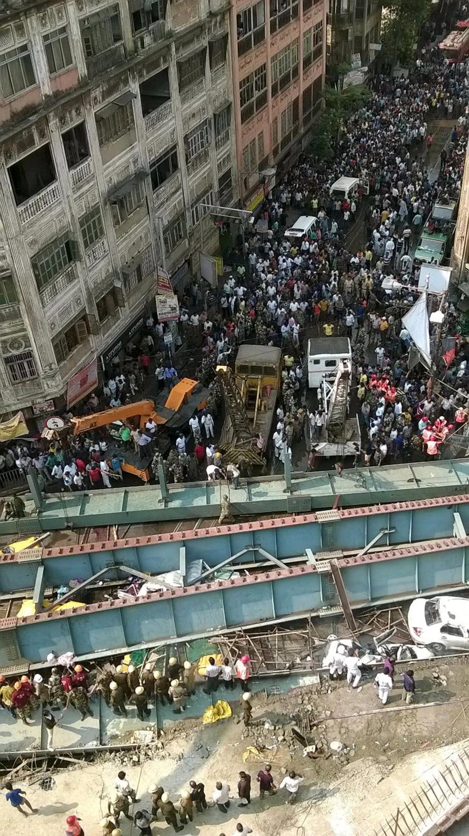 A general view of the collapsed flyover in Kolkata