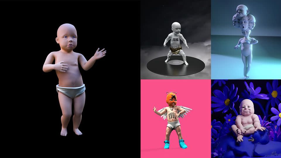 The famous Dancing Baby, on the left, has been remixed and remade countless times. - Courtesy HFA Studio / Autodesk