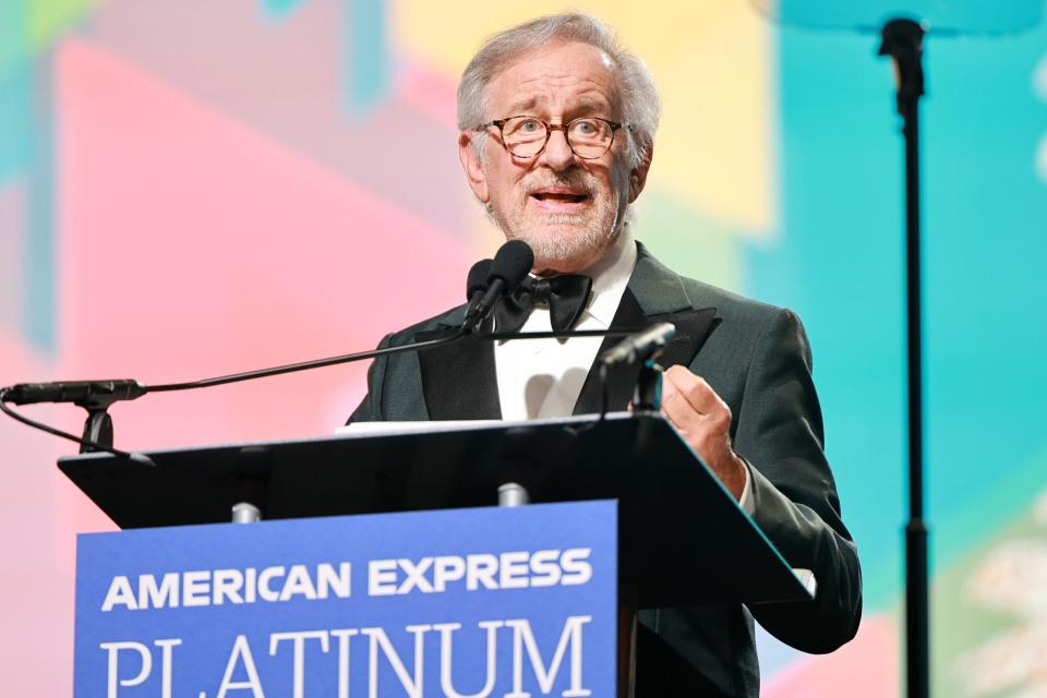 Steven Spielberg accepts the Vanguard Award onstage during the 34th Annual Palm Springs International Film Awards at Palm Springs Convention Center on January 05, 2023 in Palm Springs, California.