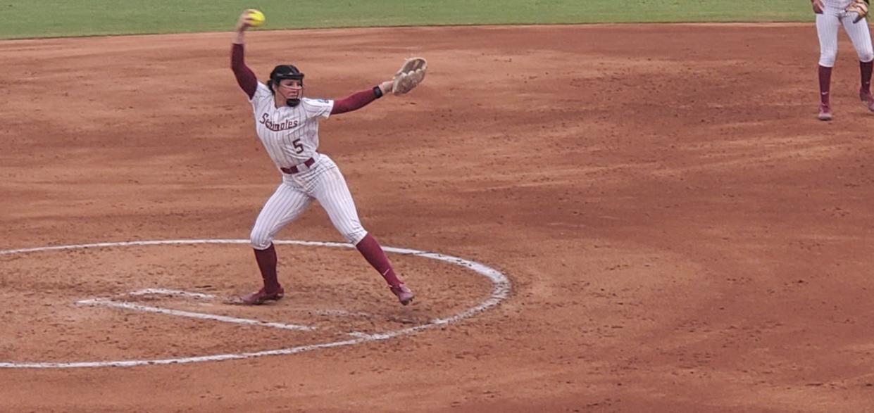 Allison Royalty makes a pitch at the circle for the FSU softball team against Chattanooga during the Tallahassee Regional on Friday, May 17.