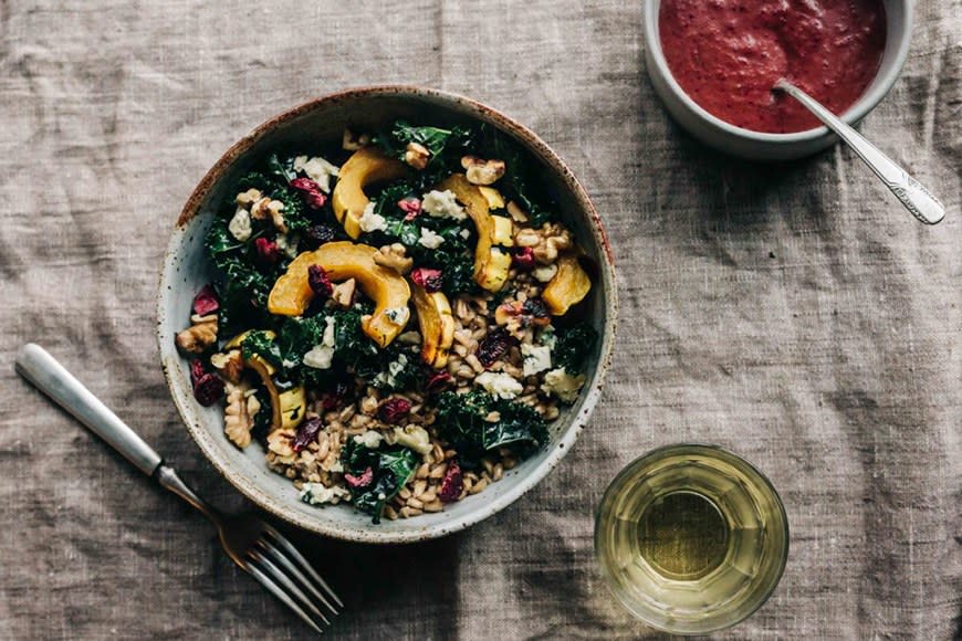 Roasted Delicata Squash, Kale, and Farro Salad from Dishing up the Dirt