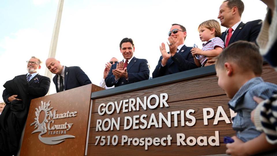 Florida Gov. Ron DeSantis made an appearance in Manatee County for the opening of a park named in his honor on Wednesday, Oct. 18, 2023.