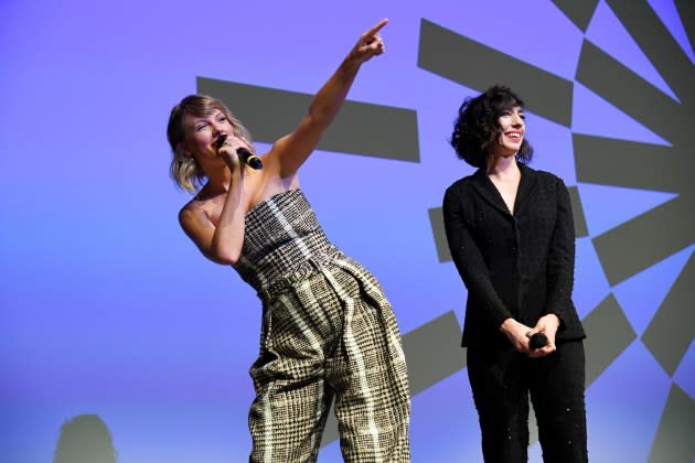 Taylor Swift and Lana Wilson speak onstage during the premiere of 'Miss Americana at the Sundance Film Festival on January 23, 2020, in Park City, Utah. - Credit: Kevin Mazur/Getty Images for Netfilx